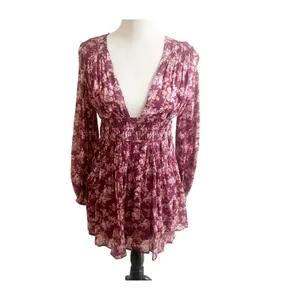 Free People Keep You Floral Moni Dress Plunging Neckline Long Sleeve Smocked thumbnail 4