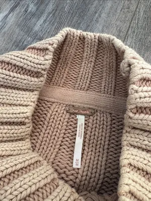 Free People Tan Knitted Chunky Cropped Sweater, Medium thumbnail 12