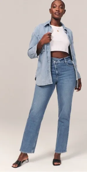 Abercrombie & Fitch The 90s Straight Ultra High Rise Criss Cross Jean Size 33/16 thumbnail 1