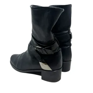 Stuart Weitzman Ranch‎ Dressing Boots Moto Buckle Leather Black Size US 6 thumbnail 10
