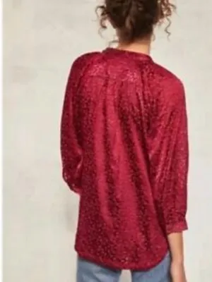 Anthropologie Susanna Burnout Velvet ¾ Sleeve Buttondown Blouse pink M thumbnail 3