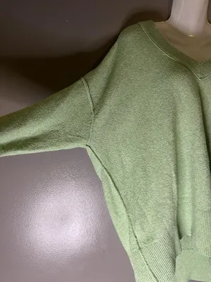 Aerie Sweater Womens Medium Green V Neck Relaxed Knit Pullover Cozy Oversized thumbnail 4