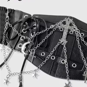 Black Gothic Waist Corset with Chains thumbnail 3