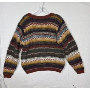 Vintage Womens Fair Isle Striped Knit Cardigan Sweater Buttons V Neck Wool Sz M thumbnail 5