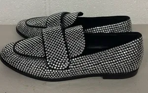 Jeffrey campbell sz 6 Black loafers silver rhinestone slip on fancy velvit dress thumbnail 1
