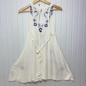 Free People‎ Adelaide Festival Slip Dress, White Mini Dress Floral Embroidery XS thumbnail 4