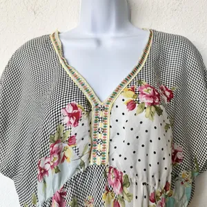 Johnny Was Silk Tunic M floral Embroidered Gathered Waist blouse lightweight thumbnail 4