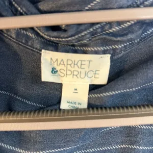 Market & Spruce Navy Blue Pinstripe Shirt Dress thumbnail 3