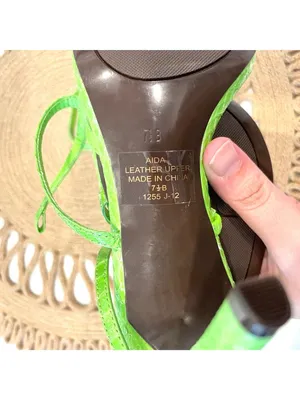 NWOT Lauren Ralph Lauren Green Leather Aida Open Toe Strappy Heels Size 7.5 thumbnail 4