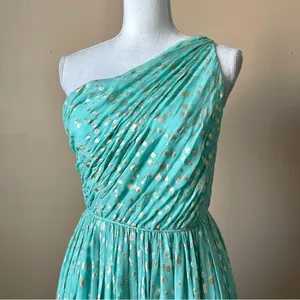 SHOSHANNA | Silk Blend Teal/Metallic Gold Rayna One-Shoulder Cocktail Dress Sz 4 thumbnail 4