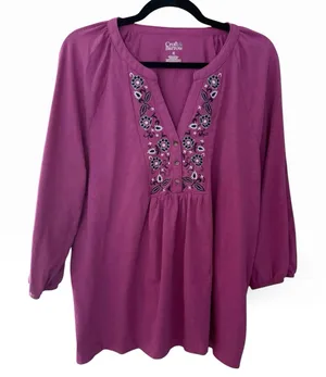 Croft & Barrrow XL Embroidered Top Purple Floral thumbnail 1