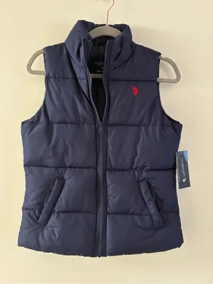 U.S. Polo Assn. Women’s Navy Puffer Vest with Red Logo thumbnail 1