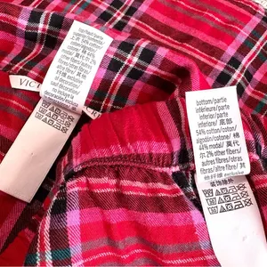 Victoria’s Secret Flannel Long PJ Set in Lipstick Bold Lurex Plaid Small thumbnail 16