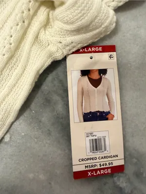 NWT Aeropostale Size XL Ivory Pointelle Knit Cropped Stretch Lace Cardigan Y2K thumbnail 8