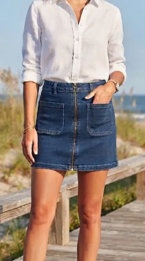 Sincerely Jules Front Pocket Zip Up Denim Mini Skirt Size 30 Blue thumbnail 1