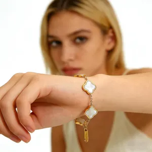 Gold-Plated Four Leaf Clover Bracelet Adjustable lucky Bracelet Jewelry thumbnail 3
