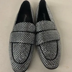 Jeffrey campbell sz 6 Black loafers silver rhinestone slip on fancy velvit dress thumbnail 3