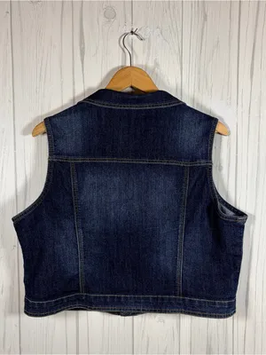EARL JEANS Women’s Dark Blue Wash Denim Vest, XL, Western Boho thumbnail 5