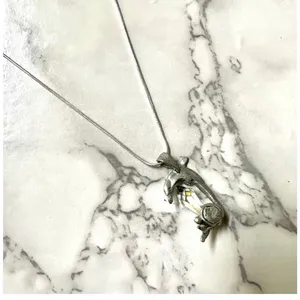 Silver tone crystal dolphin pendant necklace thumbnail 9