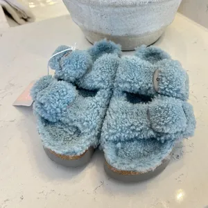 BIRKENSTOCK Arizona Big Buckle Genuine Shearling Slide Sandal in Faded Aqua thumbnail 3