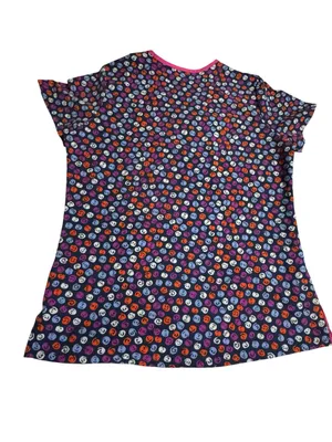Happy Scrubs Smiley Print V-Neck Top - Navy/Purple/Pink M thumbnail 4
