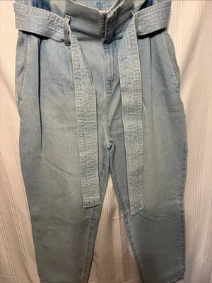 a new day Light Wash Paperbag Waist Denim Pants with Tie thumbnail 3