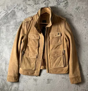 Harley Davidson Women’s Tan Leather Suede Moto Jacket Size M Biker Baddie Zipper thumbnail 1