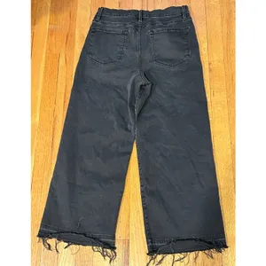 FRAME denim women’s jeans black washed frayed hem high rise Ali wide crop Sz 30 thumbnail 3