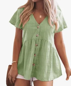 JayGate Women’s Babydoll Peplum Blouse XXL NWT Light Green V-Neck Button Down thumbnail 1