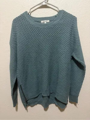 Madewell Landmark Side-Zip Sweater Medium Blue Teal Textured Knit thumbnail 2