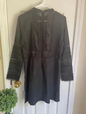 Banana Republic Black Whimsigoth Victorian Lace-Trim Longsleeve Diora Mini Dress thumbnail 4