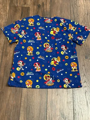 Disney Women’s Happy Halloween Blue Printed V-Neck Scrub Top thumbnail 4