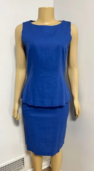 Robbie Bee Petite Royal Blue Linen Blend Peplum Top Dress 6P thumbnail 1