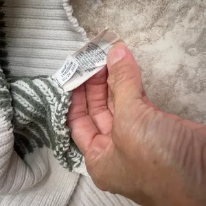 Aerie beyond chenille Striped V-Neck Sweater Sage Green Cream‎ Oversized XL thumbnail 6