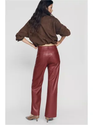 Anthropologie Maeve Colette Faux-Leather Full-Length Pants Cheery Wood Size 34 thumbnail 3