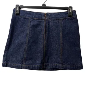 Dark Wash Denim Mini Skirt Front‎ Zip Ring Pull Y2K Fitted Womens S Preppy Edgy thumbnail 2