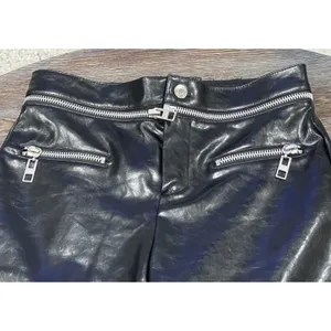 ZARA Bloggers Fave Black Faux Leather Pants Zipper Detail/Detachable Waist-Small thumbnail 6