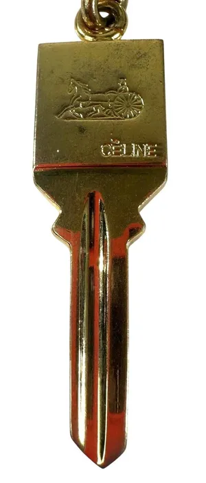 CELINE Keychain Womens One Size Gold Key Shape Horse Carriage Logo Made Italy thumbnail 1
