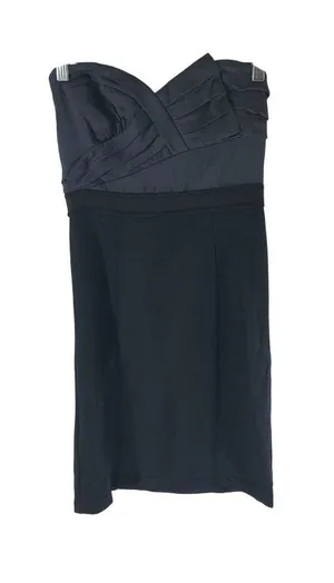 BCBGMAXAZRIA Strapless Black Navy Blue Pleated Bodice Cocktail Dress Size 6 thumbnail 1