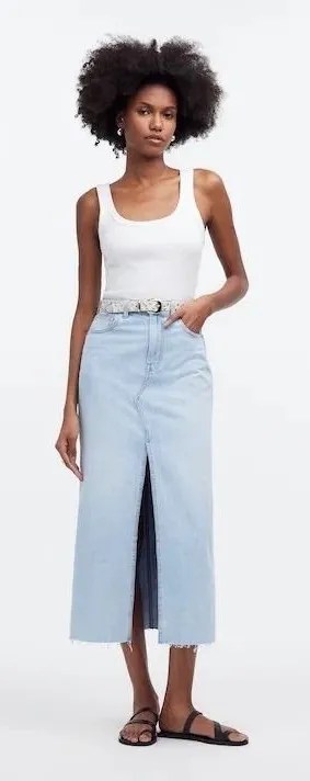 Madewell The Rilee Denim Midi Skirt Fitzgerald Wash Front Slit NWT‎ Size 31 thumbnail 1