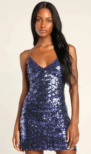 EUC Lulus Force of Fashion Royal Blue Backless Sequin Mini Dress size medium thumbnail 1