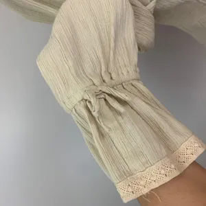 Esprit Womens XL Beige Cotton Gauze Crochet Lace Trim Boho Bell Sleeve Blouse thumbnail 4