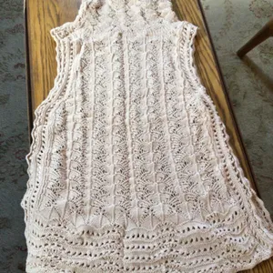 Miss Me Pointelle Crochet Cowl Neck Sweater Tank in Ecru sz small EUC thumbnail 5