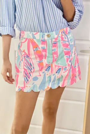 Lilly Pulitzer collette scalloped lined mini skirt cotton skort out to sea watercolor sailboat thumbnail 1
