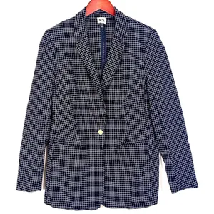 Anne Klein Blazer Jacket Women's Medium Navy Blue White Stretch 90s Office Siren thumbnail 3