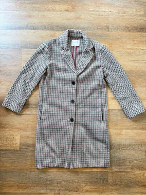 Velvet by Graham & Spencer Wool Blend Houndstooth Trench Coat Black White Pink thumbnail 6