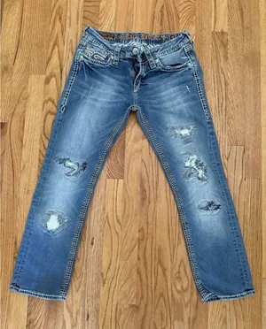 Rock Revival Women's Heidi Capri Jeans Distressed Embellished Denim Size‎ 30 thumbnail 1