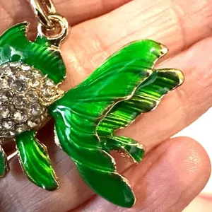 Green rhinestone fish keychain Gold thumbnail 6