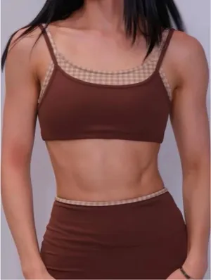 LW Active Saddle Brown Gingham Sports Bra thumbnail 1