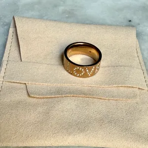 Michael Kors 14K Gold-Plated Pavé "LOVE" Band Ring Size 6- EUC thumbnail 1